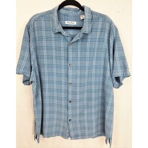 Tommy Bahama Blue White Plaid Short Sleeve Size XXL 100% Silk